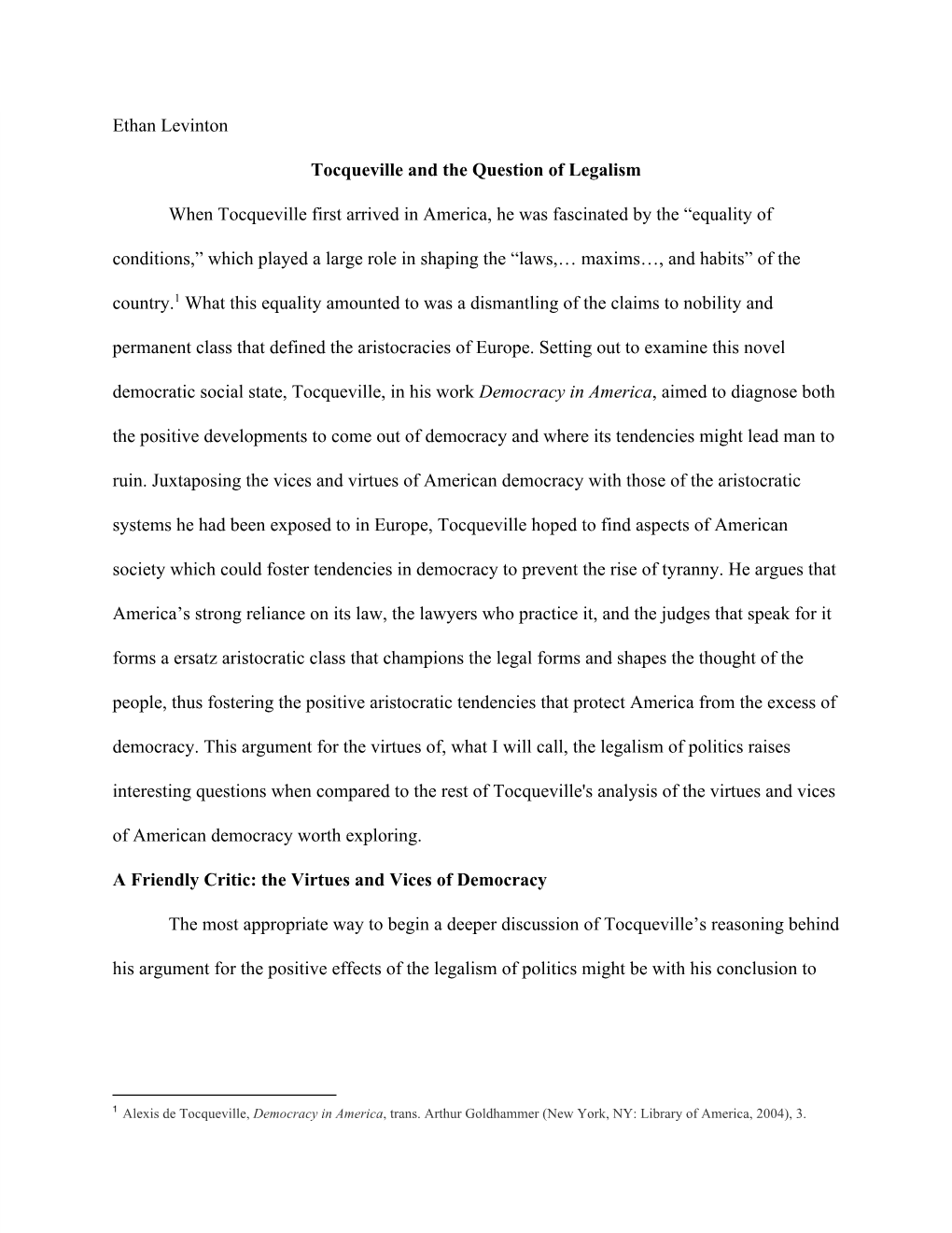 Tocqueville and the Question of Legalism