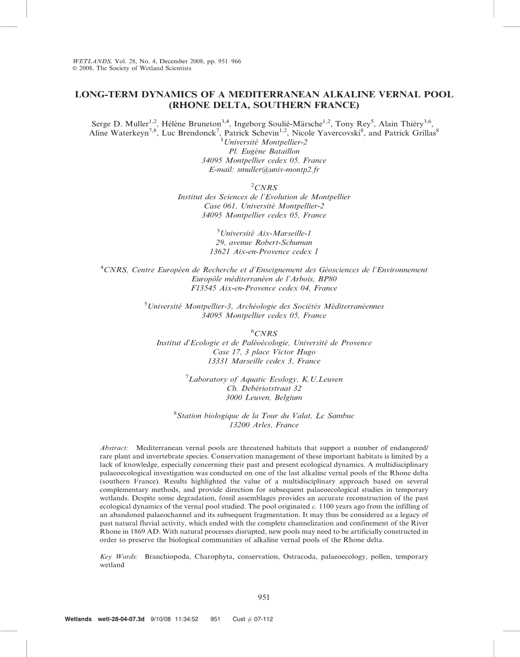 Long-Term Dynamics of a Mediterranean Alkaline Vernal Pool (Rhone Delta, Southern France)