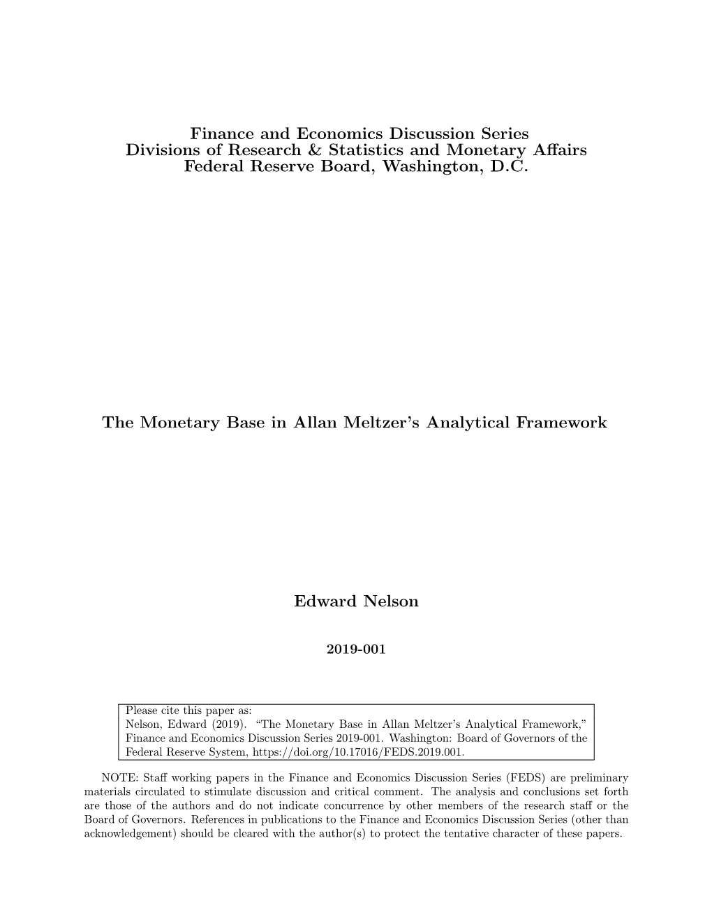 The Monetary Base in Allan Meltzer's Analytical