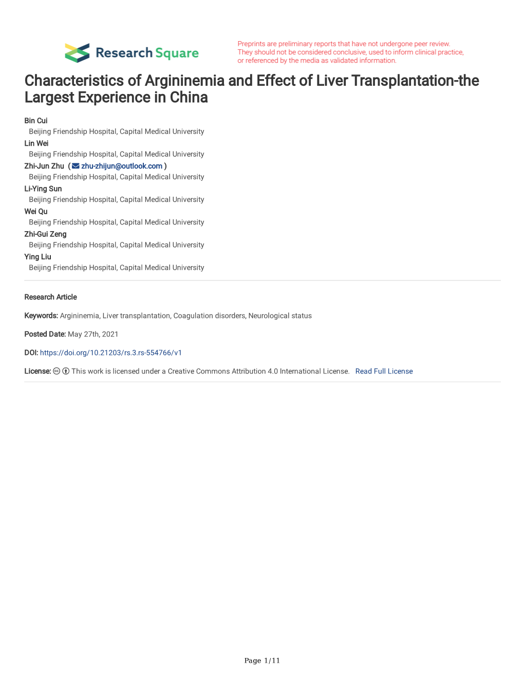 Characteristics of Argininemia and Effect of Liver Transplantation-The Largest Experience in China