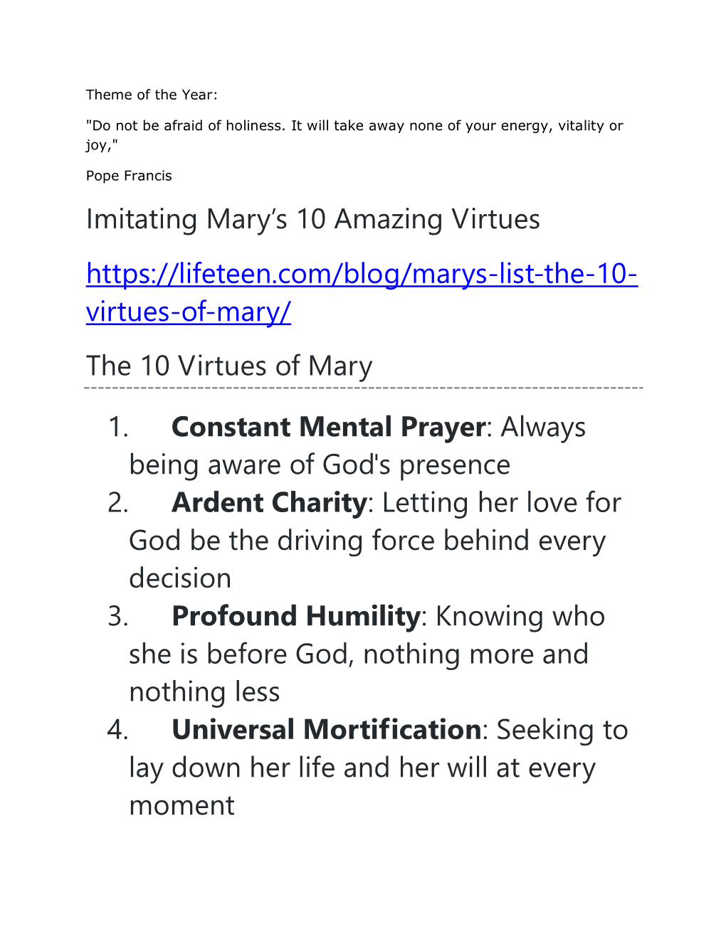 Imitating Mary's 10 Amazing Virtues