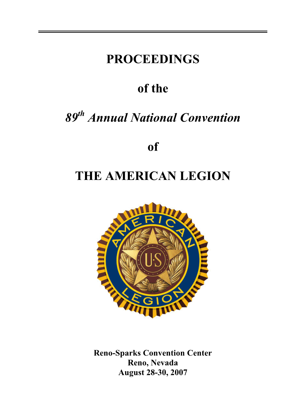PROCEEDINGS of the 89Th Annual National Convention of THE