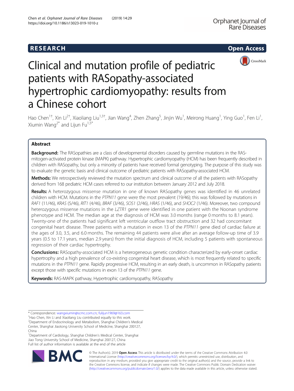 Clinical and Mutation Profile of Pediatric Patients with Rasopathy