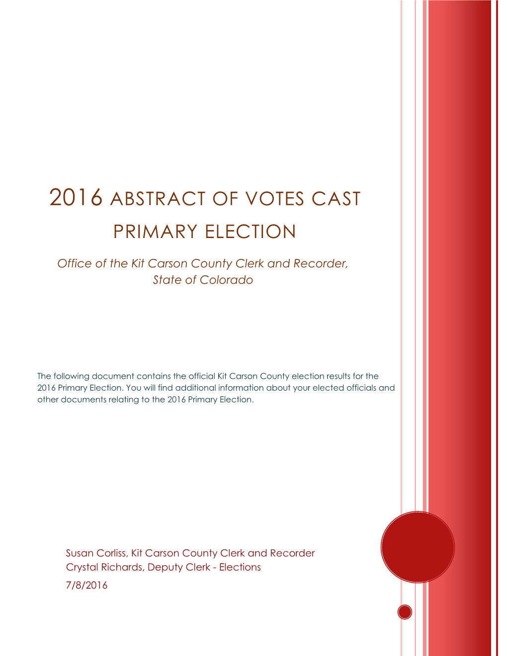 2016 Abstract of Votes Cast Primary Election