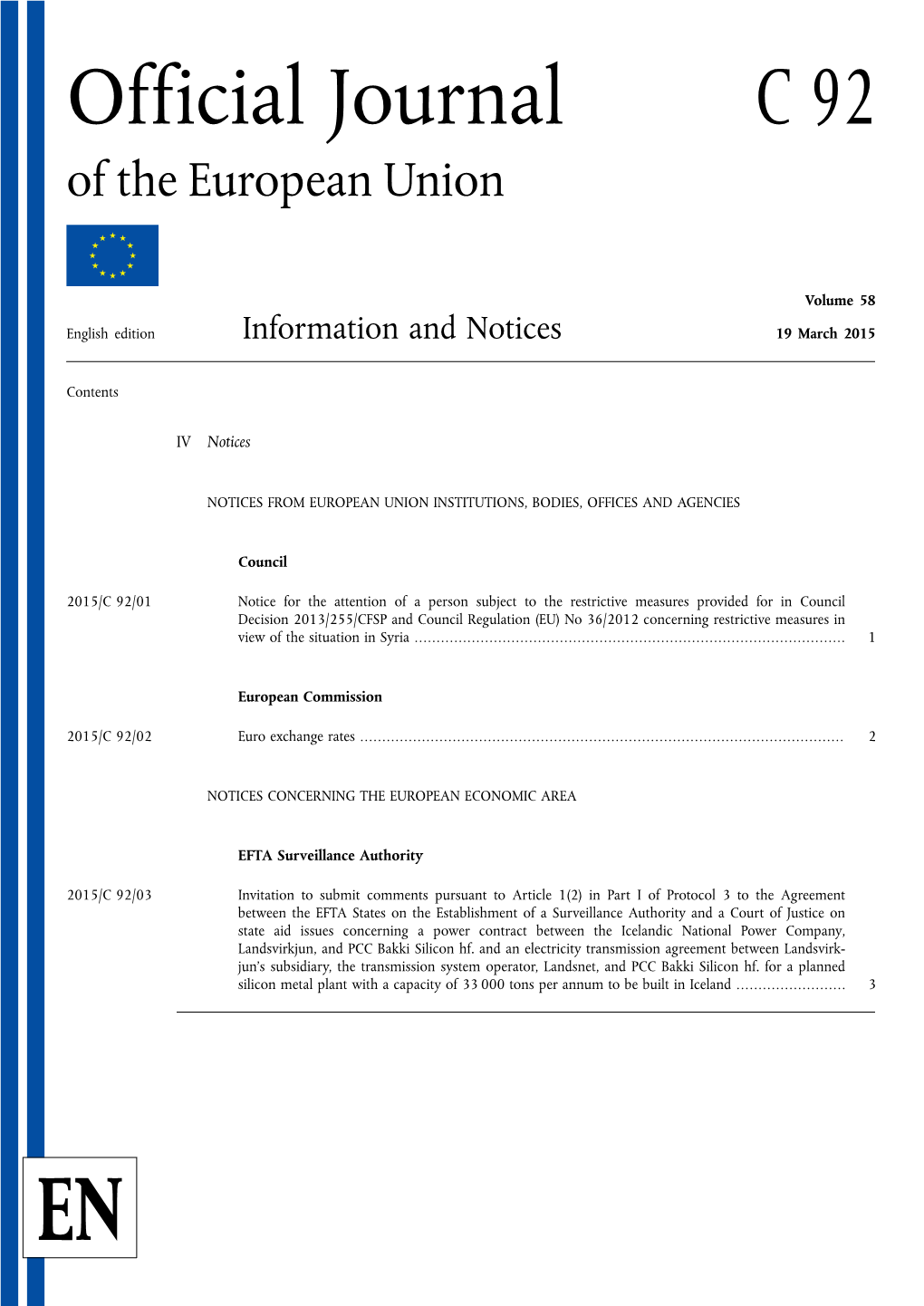 Official Journal C 92 of the European Union