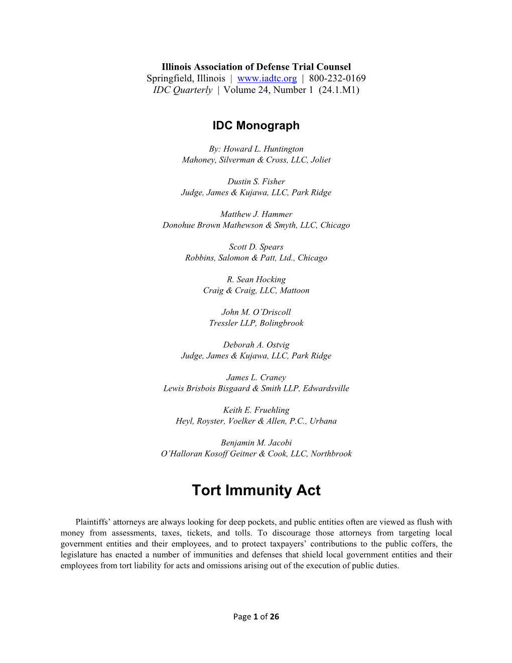 Tort Immunity Act