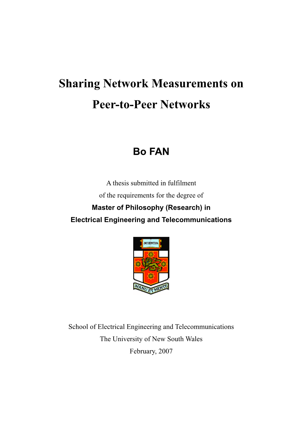 Sharing Network Measurement on Peer-To-Peer Networks