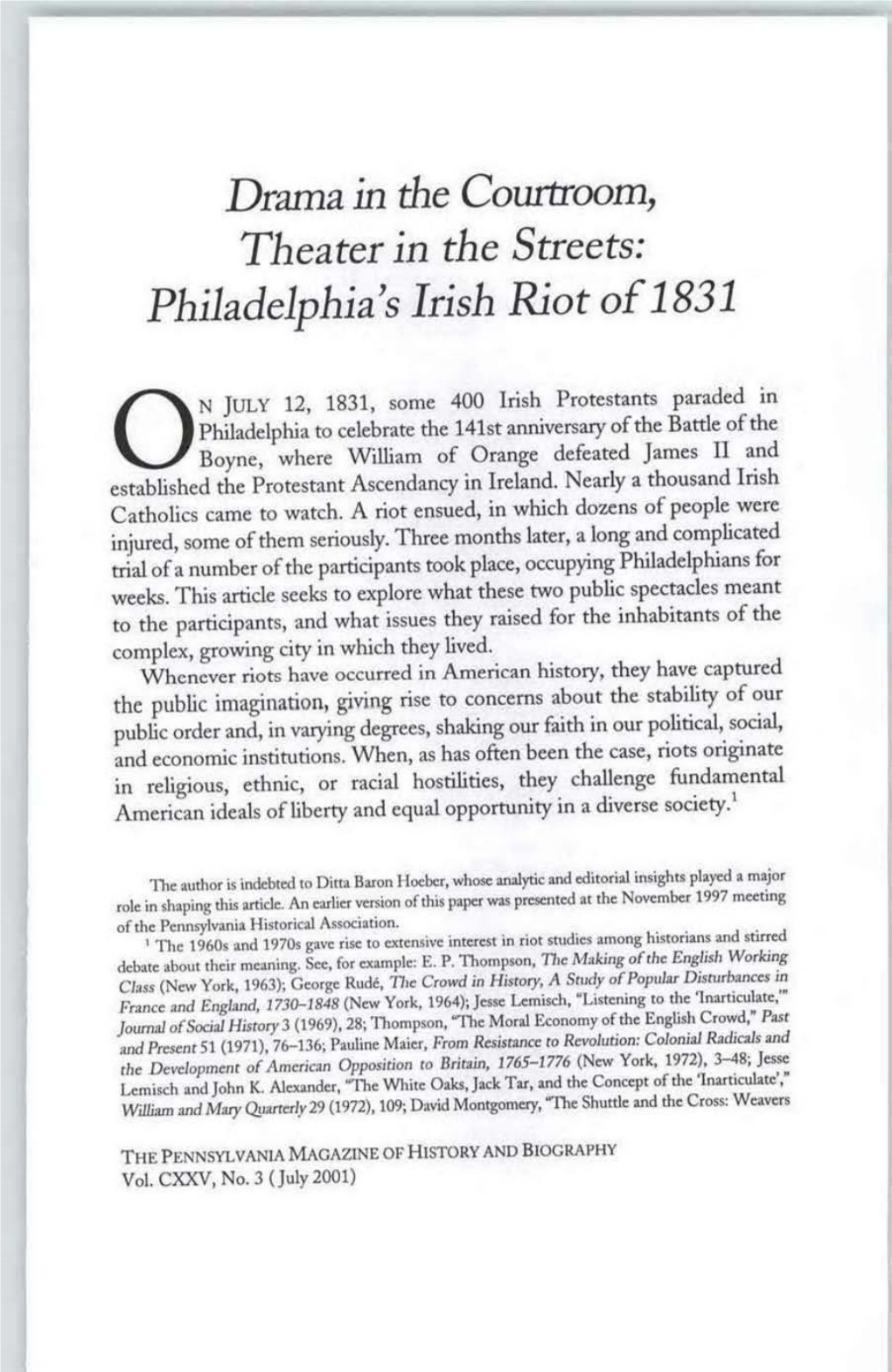 Philadelphia's Irish Riot of 1831