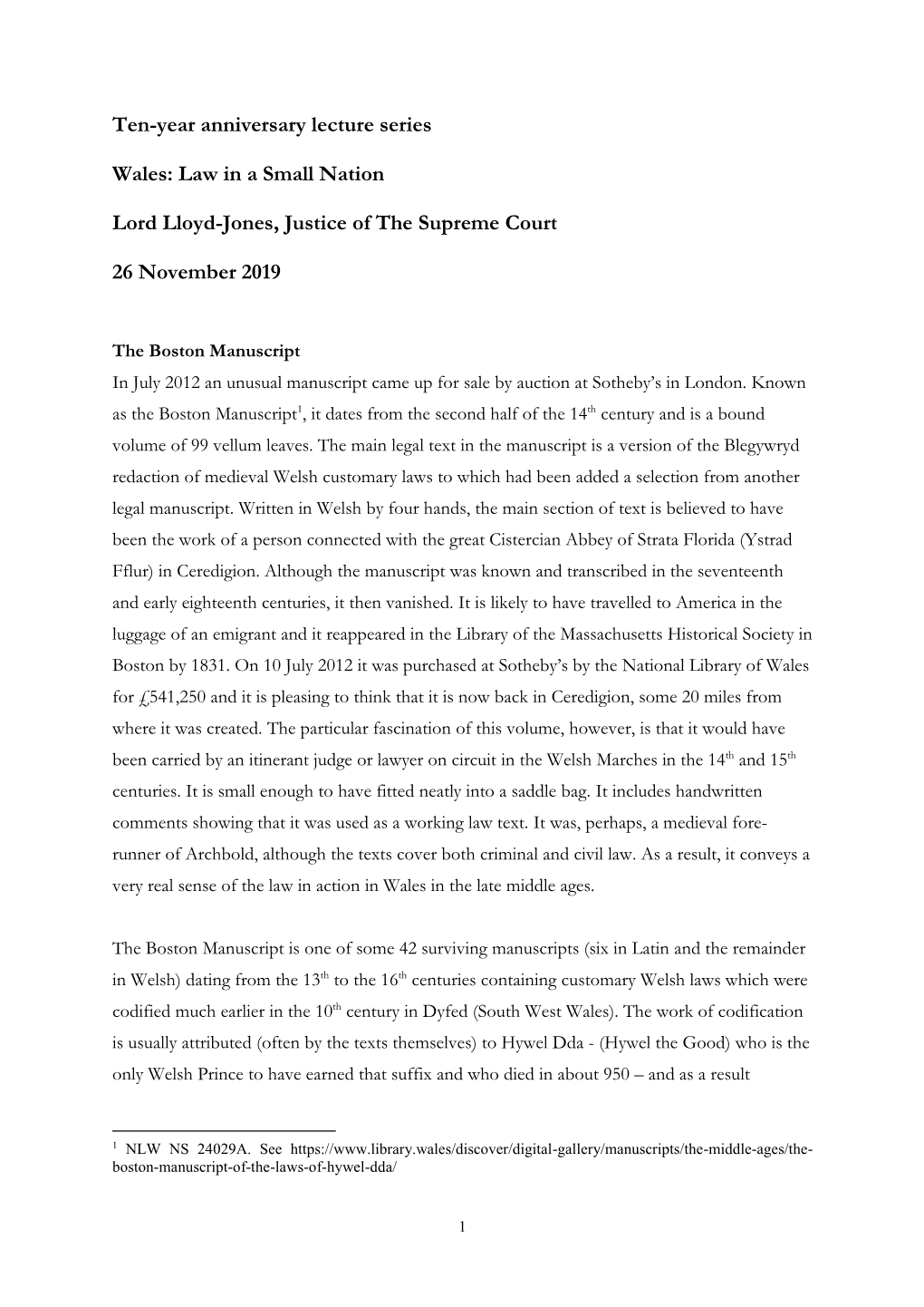 Read Full Transcript of Lord Lloyd-Jones's Lecture