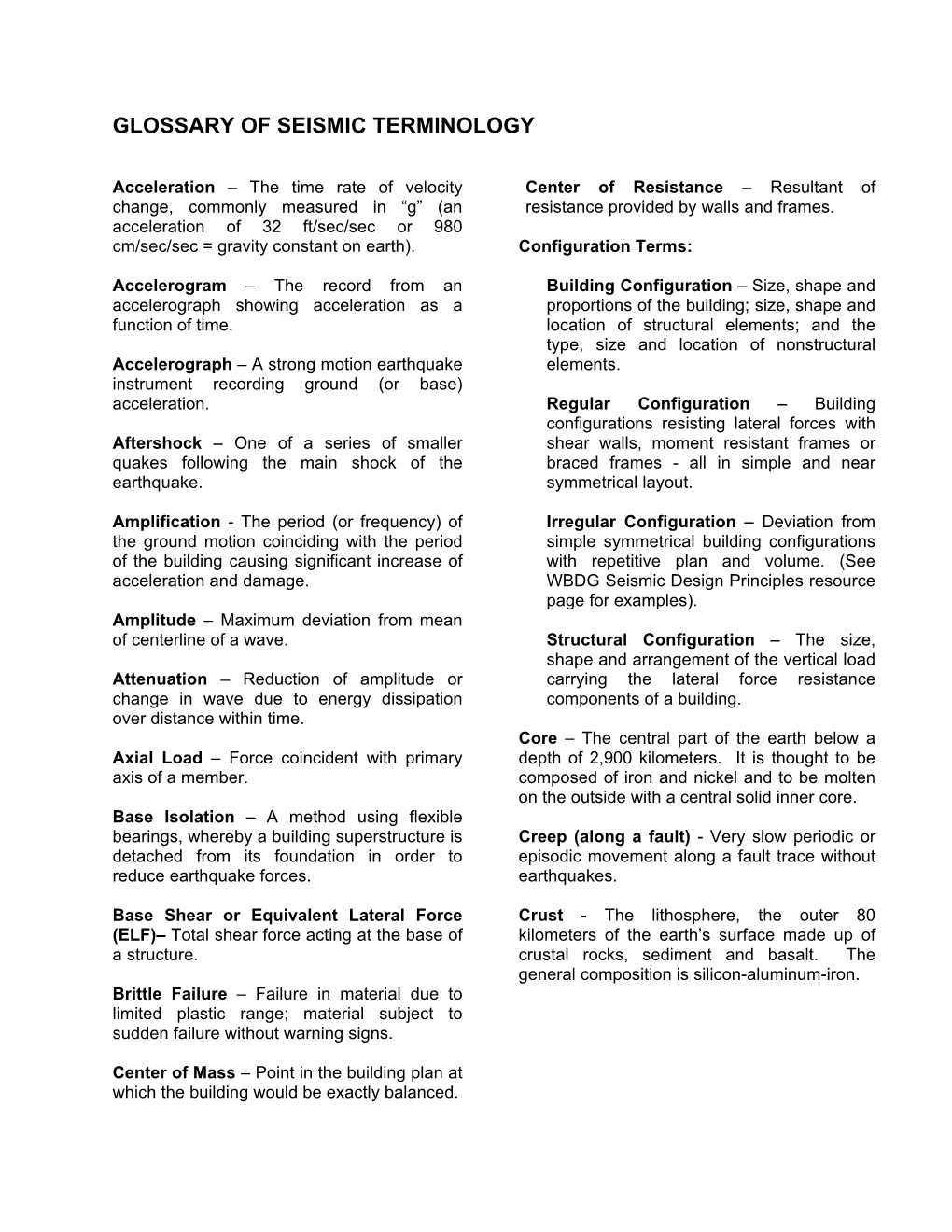 Glossary of Seismic Terminology