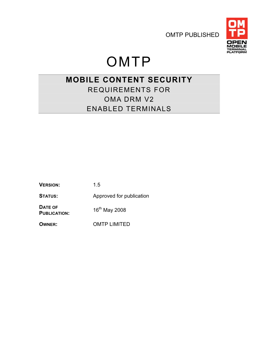 Mobile Content Security Requirements for Oma Drm V2 Enabled Terminals