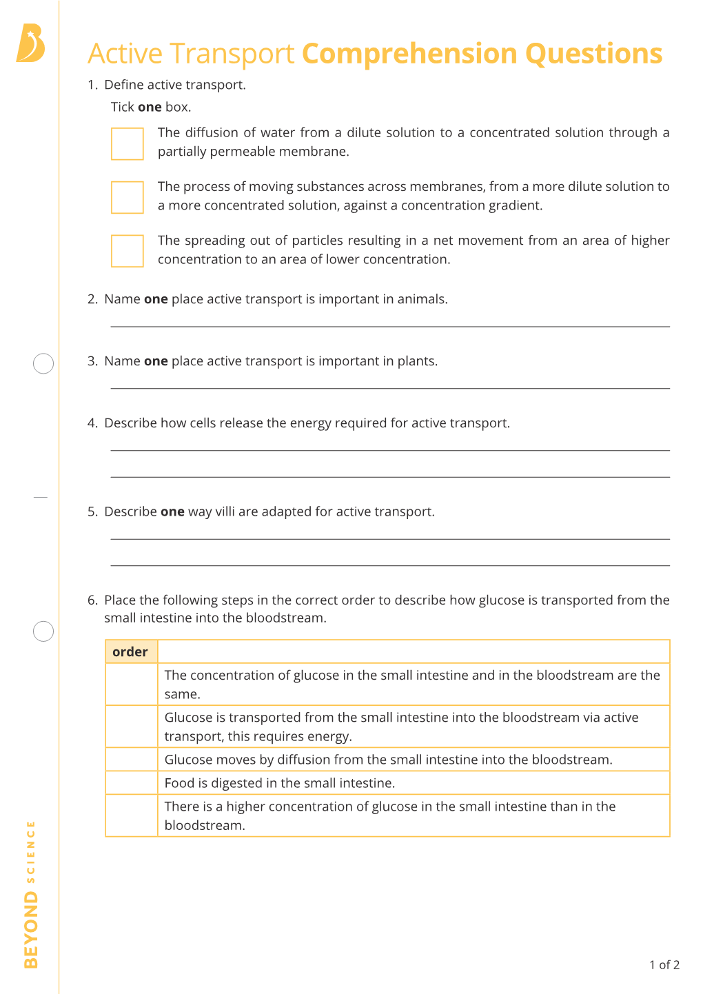 Active Transport Comprehension Questions 1