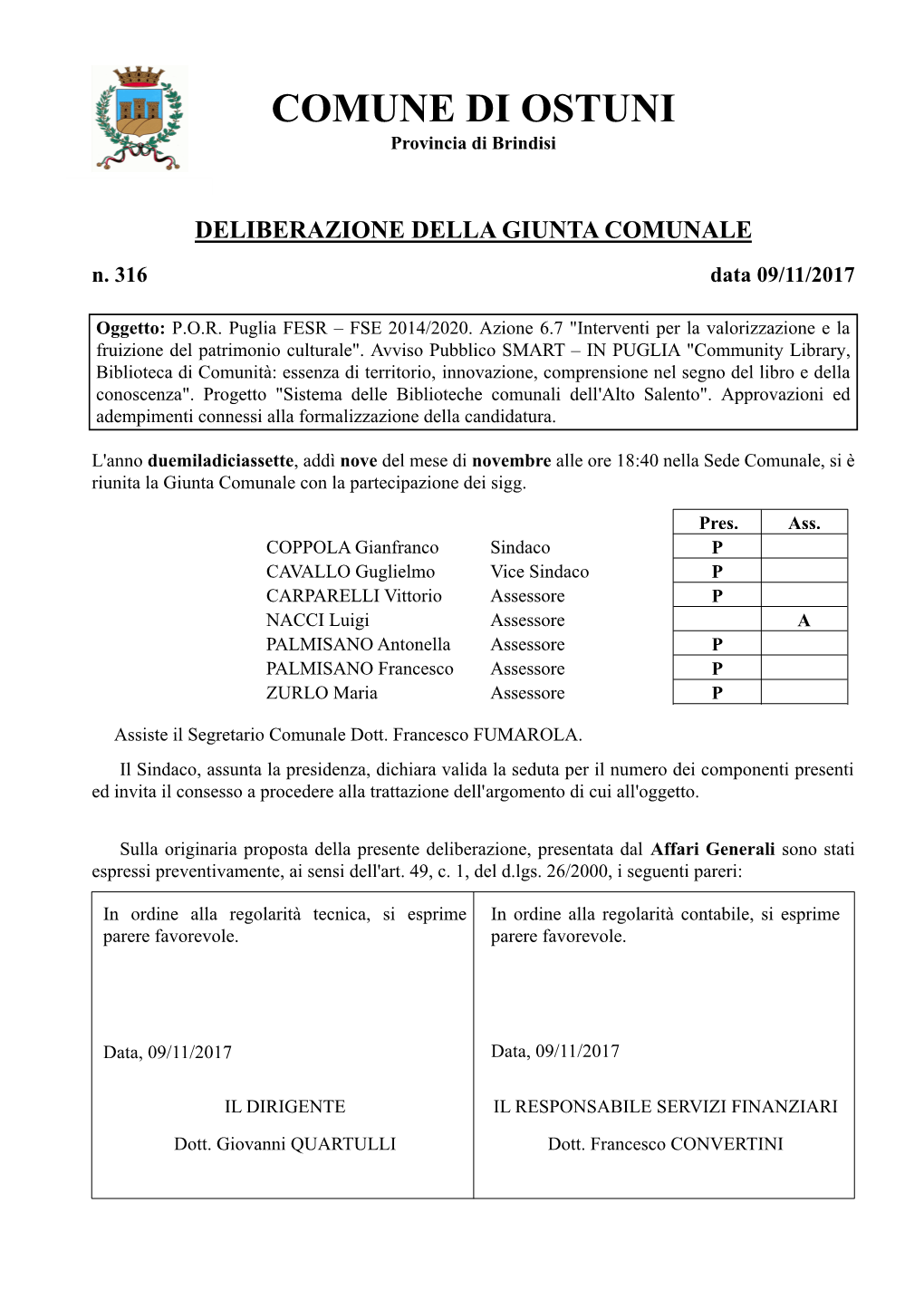 COMUNE DI OSTUNI Provincia Di Brindisi