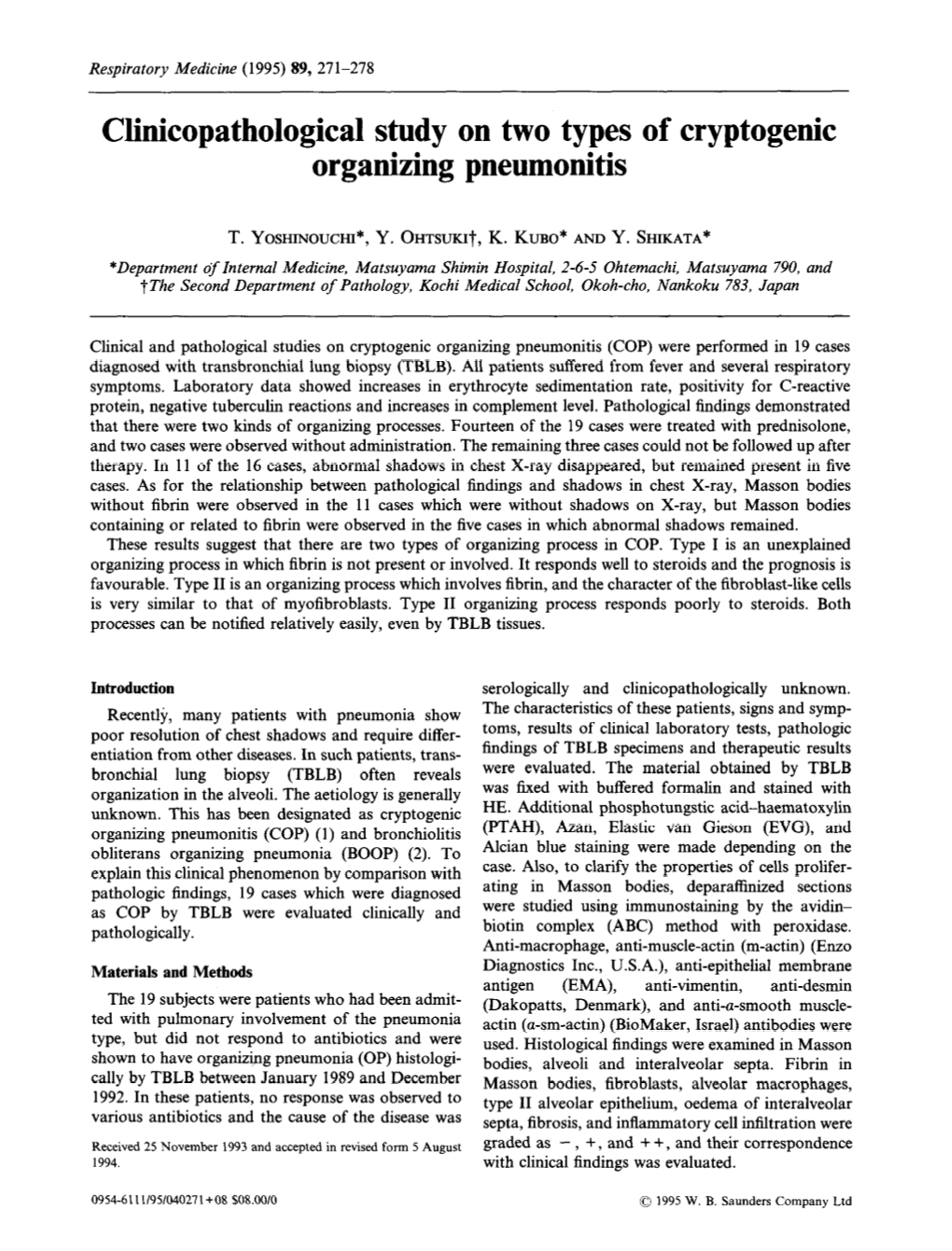 Clinicopathological Study on Two Types of Cryptogenic Organizing Pneumonitis