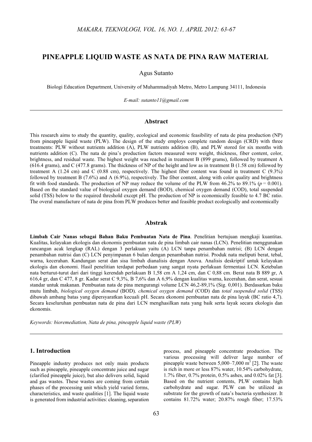 Pineapple Liquid Waste As Nata De Pina Raw Material