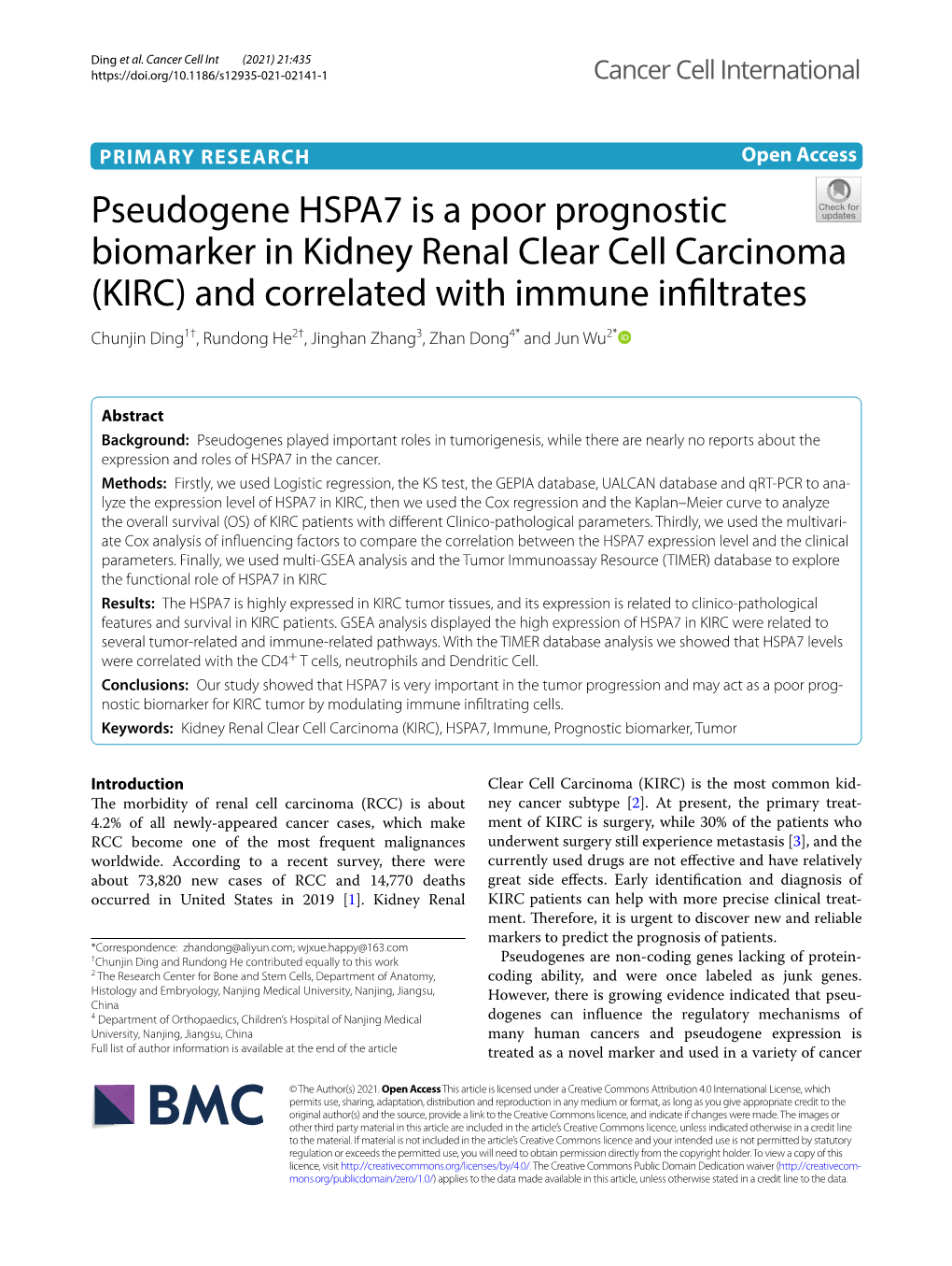 Pseudogene HSPA7 Is a Poor Prognostic Biomarker in Kidney