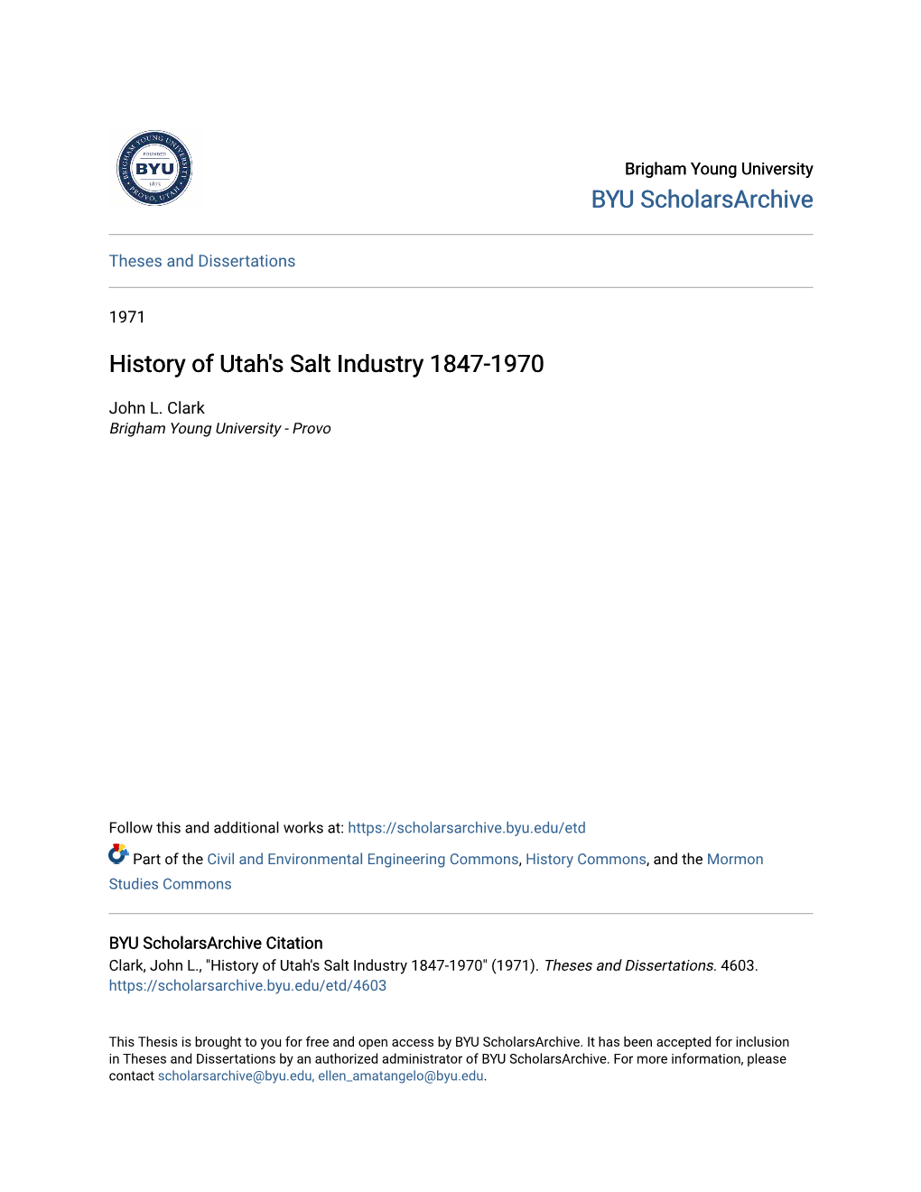 History of Utah's Salt Industry 1847-1970