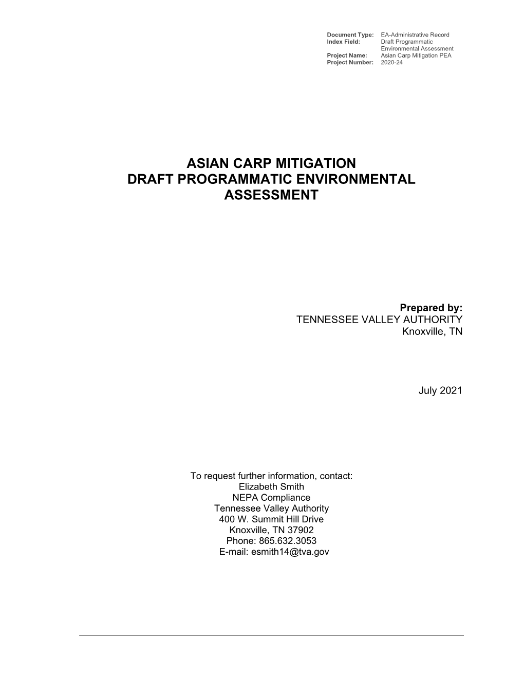 Asian Carp Mitigation Draft Programmatic Environmental Assessment