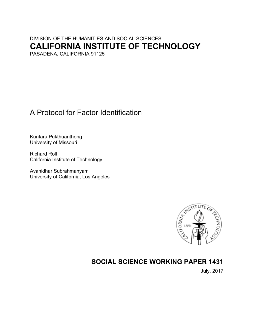 California Institute of Technology Pasadena, California 91125