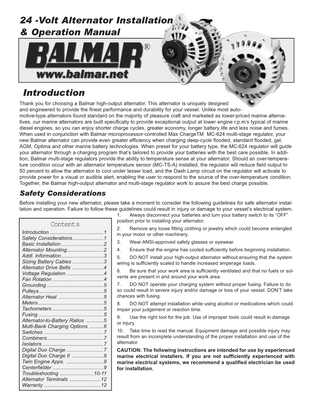 24 -Volt Alternator Installation & Operation Manual Introduction ®