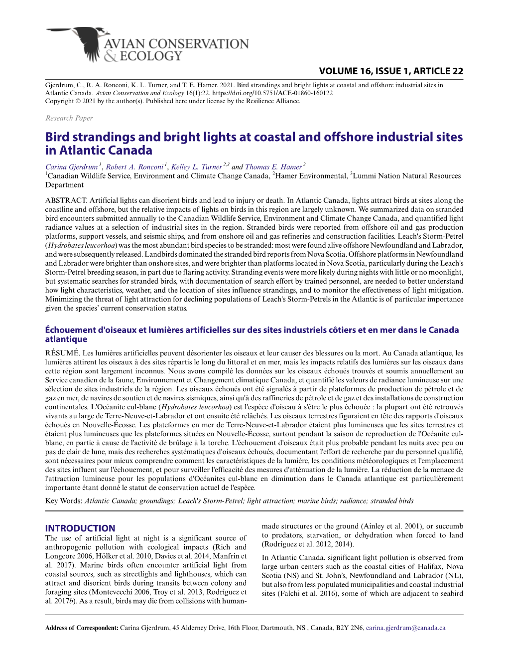 Bird Strandings and Bright Lights at Coastal and Offshore Industrial Sites in Atlantic Canada