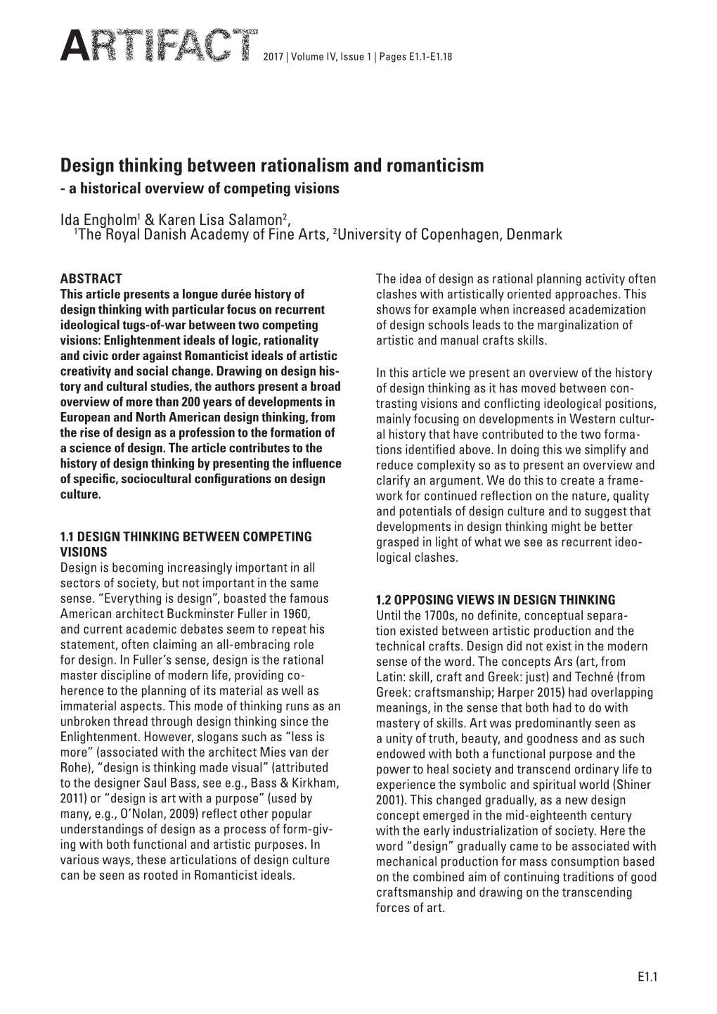 Design Thinking Between Rationalism and Romanticism - a Historical Overview of Competing Visions