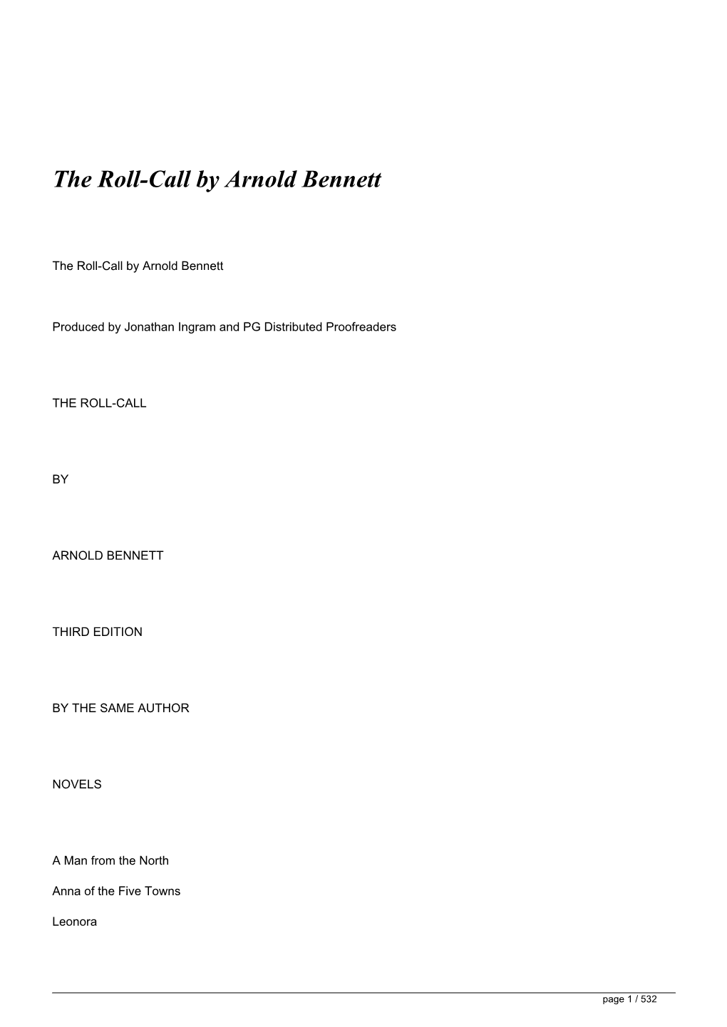 The Roll-Call by Arnold Bennett&lt;/H1&gt;