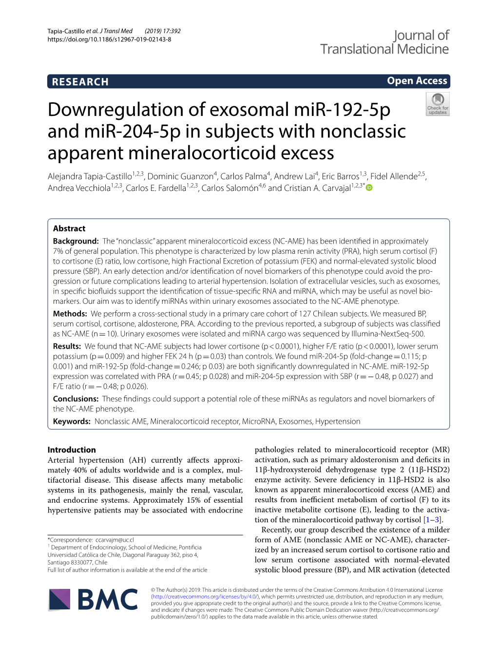 Downregulation of Exosomal Mir-192-5P and Mir-204-5P In