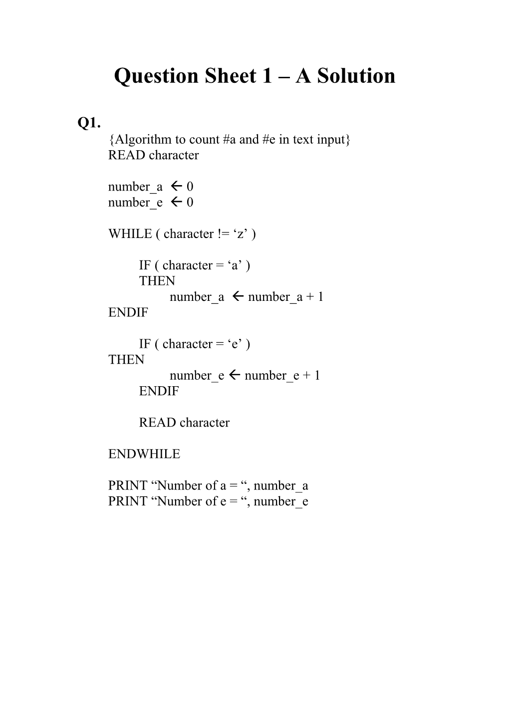 Question Sheet 1 a Solution