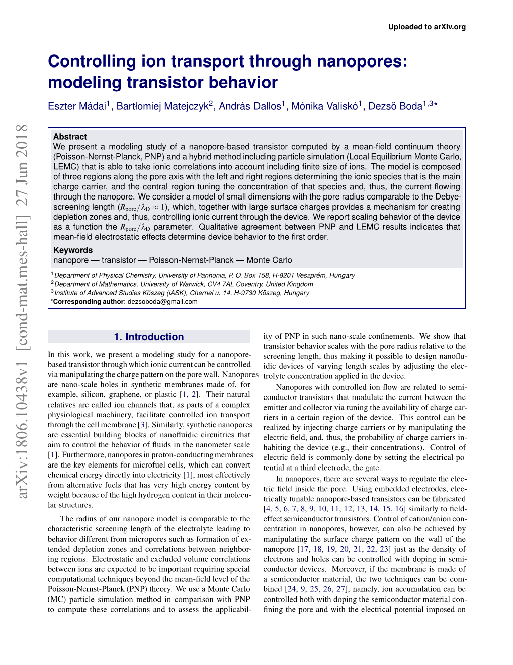 Controlling Ion Transport Through Nanopores: Modeling Transistor Behavior — 2/14 It