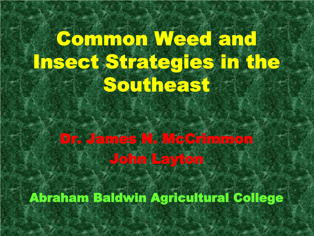 Common Weed and Insect Strategies in the Southeast