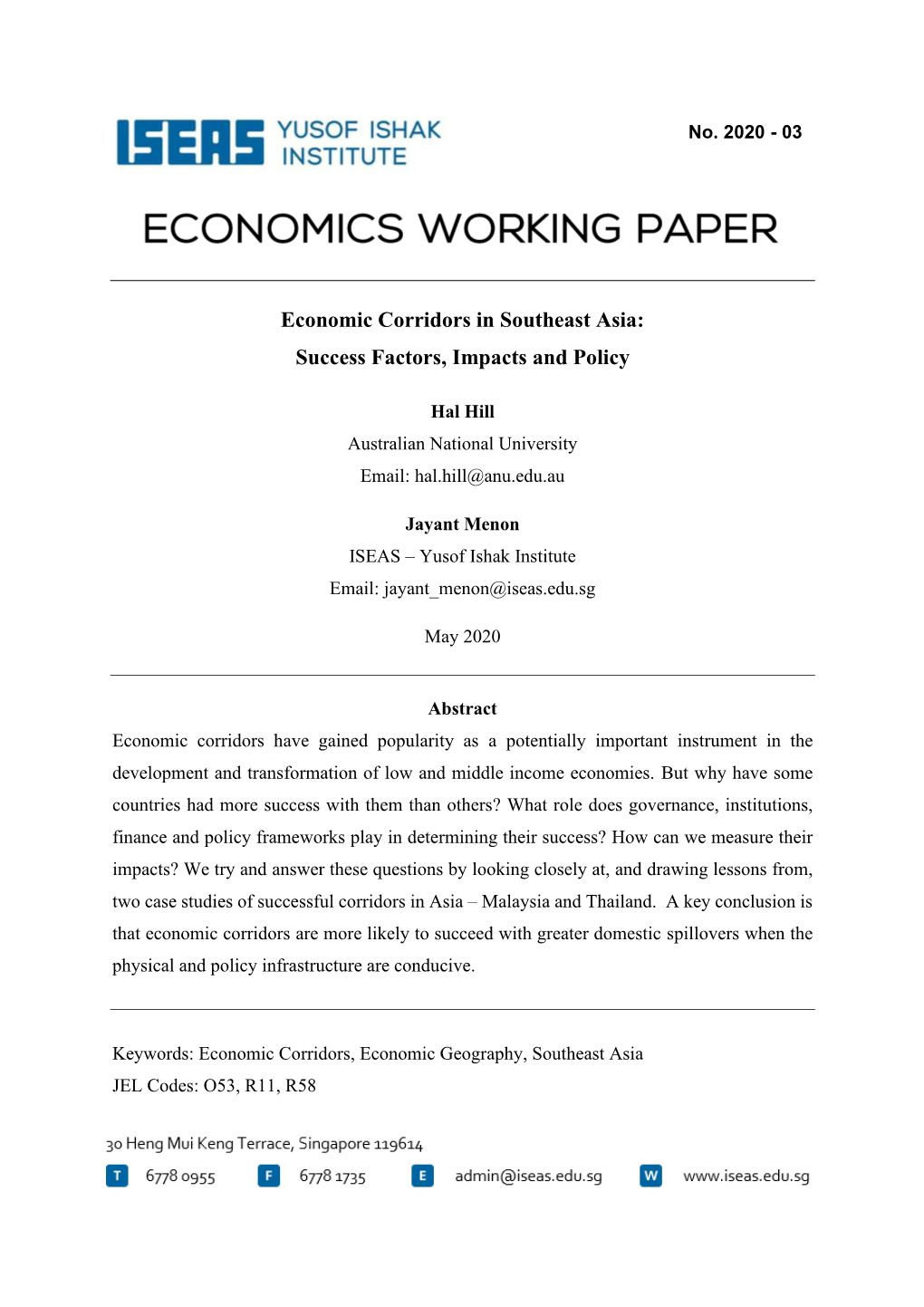 Economic Corridors in Southeast Asia: Success Factors, Impacts and Policy