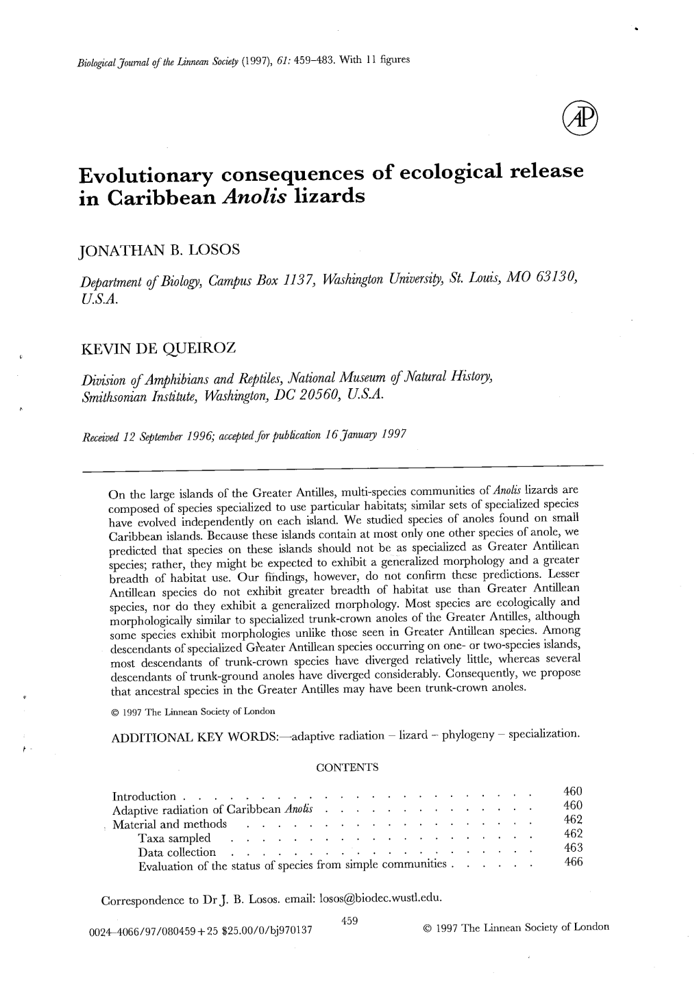 Evolutionary Consequences of Ecological Release in Caribbean Anolis Lizards