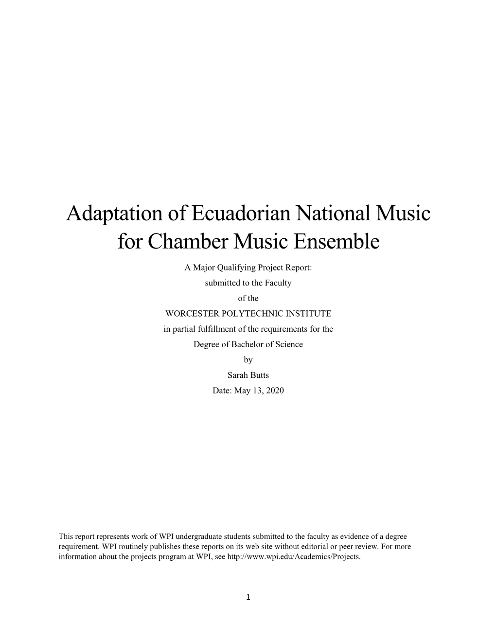 Adaptation of Ecuadorian National Music for Chamber Music Ensemble