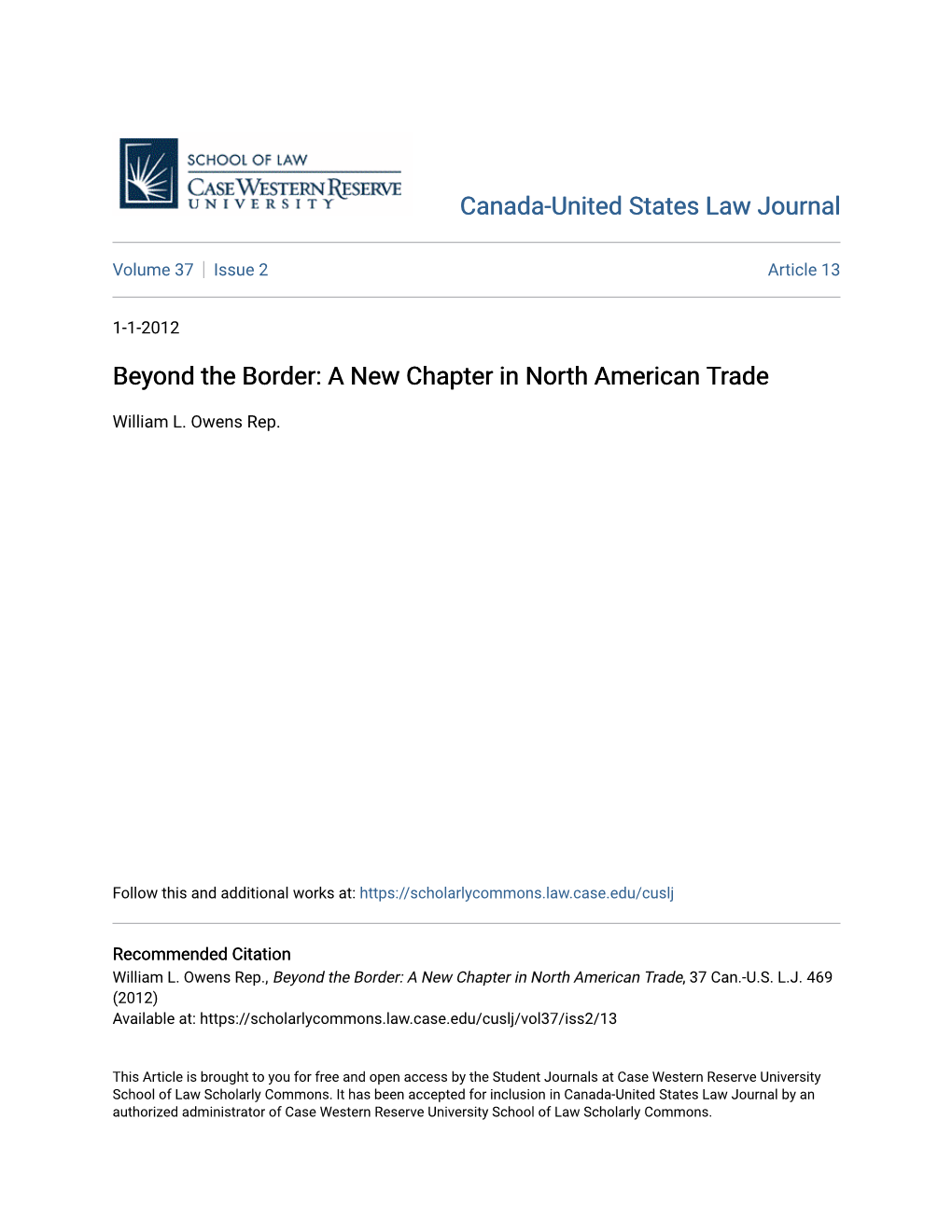 Beyond the Border: a New Chapter in North American Trade