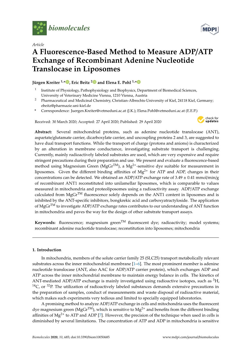 A Fluorescence-Based Method to Measure ADP/ATP Exchange of Recombinant Adenine Nucleotide Translocase in Liposomes