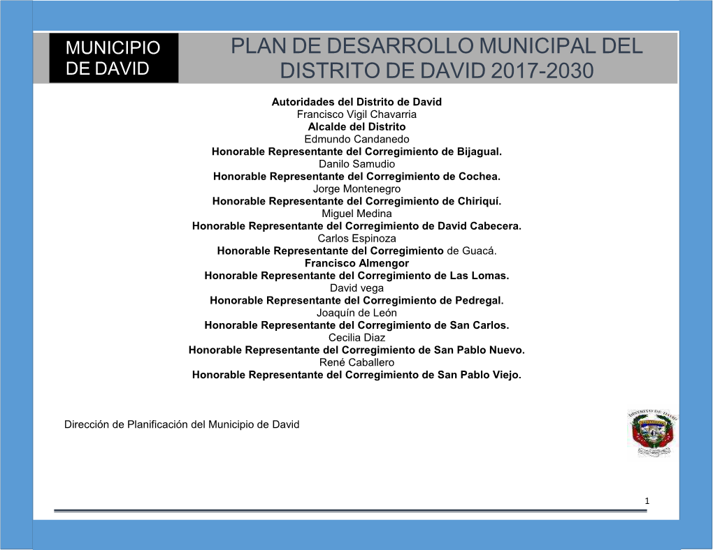 Plan De Desarrollo Municipal Del Distrito De David 2017