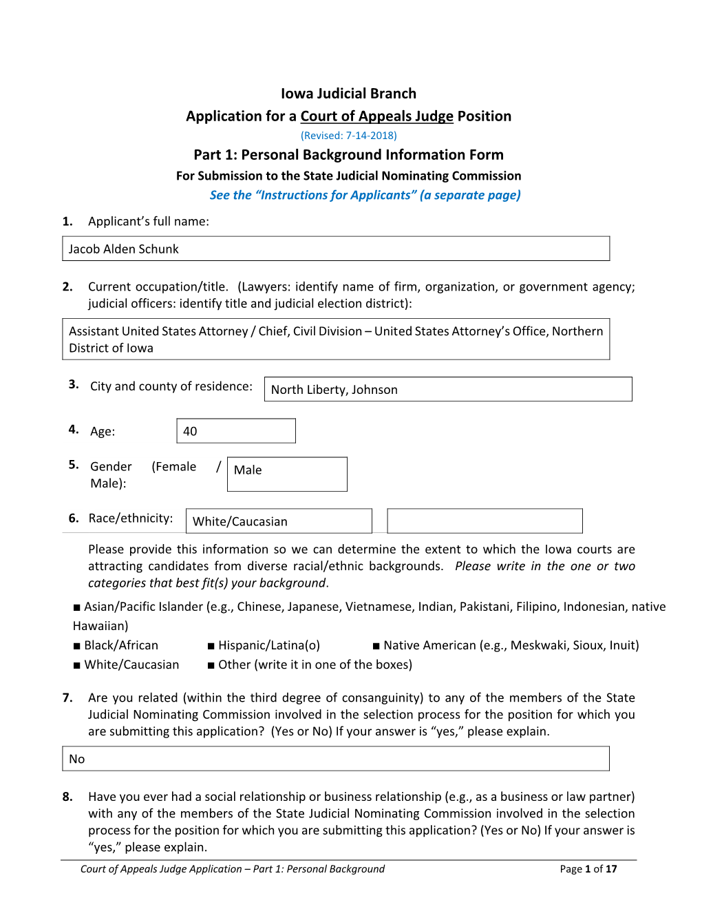 Iowa Judicial Branch Application for a Court of Appeals Judge Position