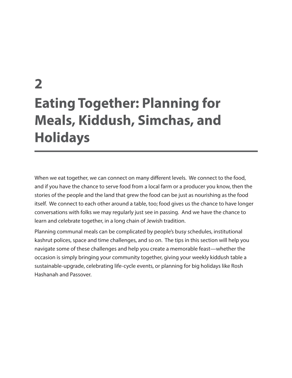 Planning for Meals, Kiddush, Simchas, and Holidays