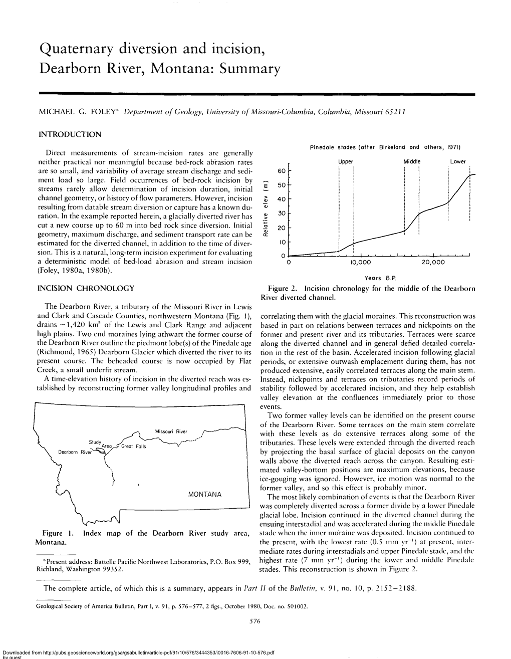 Quaternary Diversion and Incision, Dearborn River, Montana: Summary