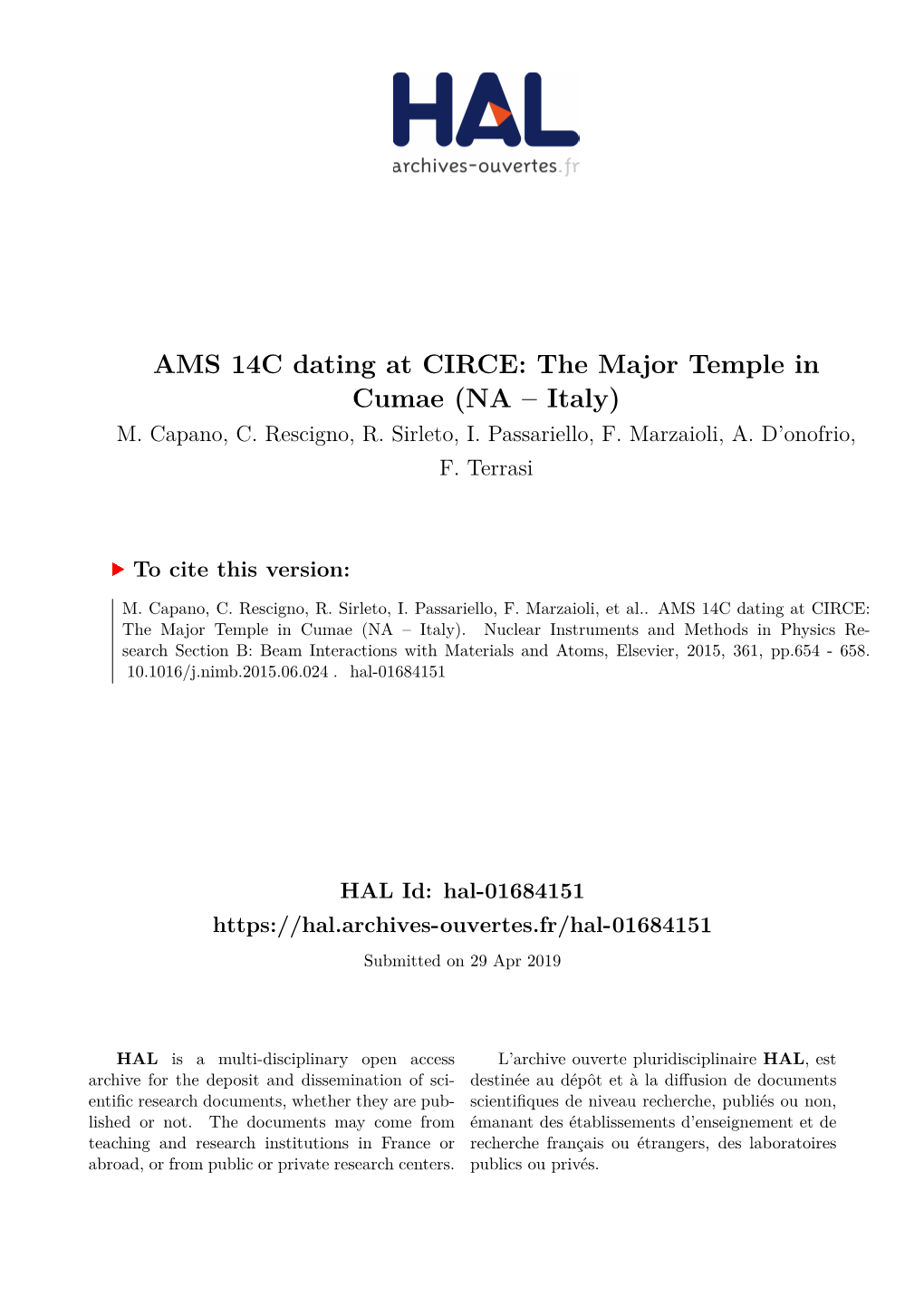 AMS 14C Dating at CIRCE: the Major Temple in Cumae (NA – Italy) M