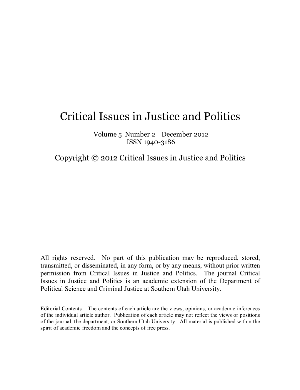 Critical Issues in Justice and Politics ISSN 1940-3186