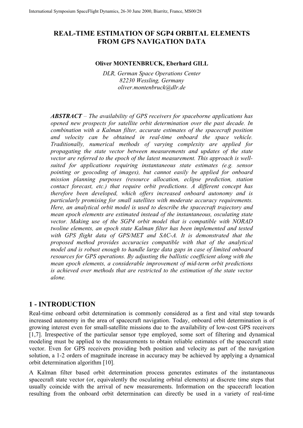 Real-Time Estimation of Sgp4 Orbital Elements from Gps Navigation Data