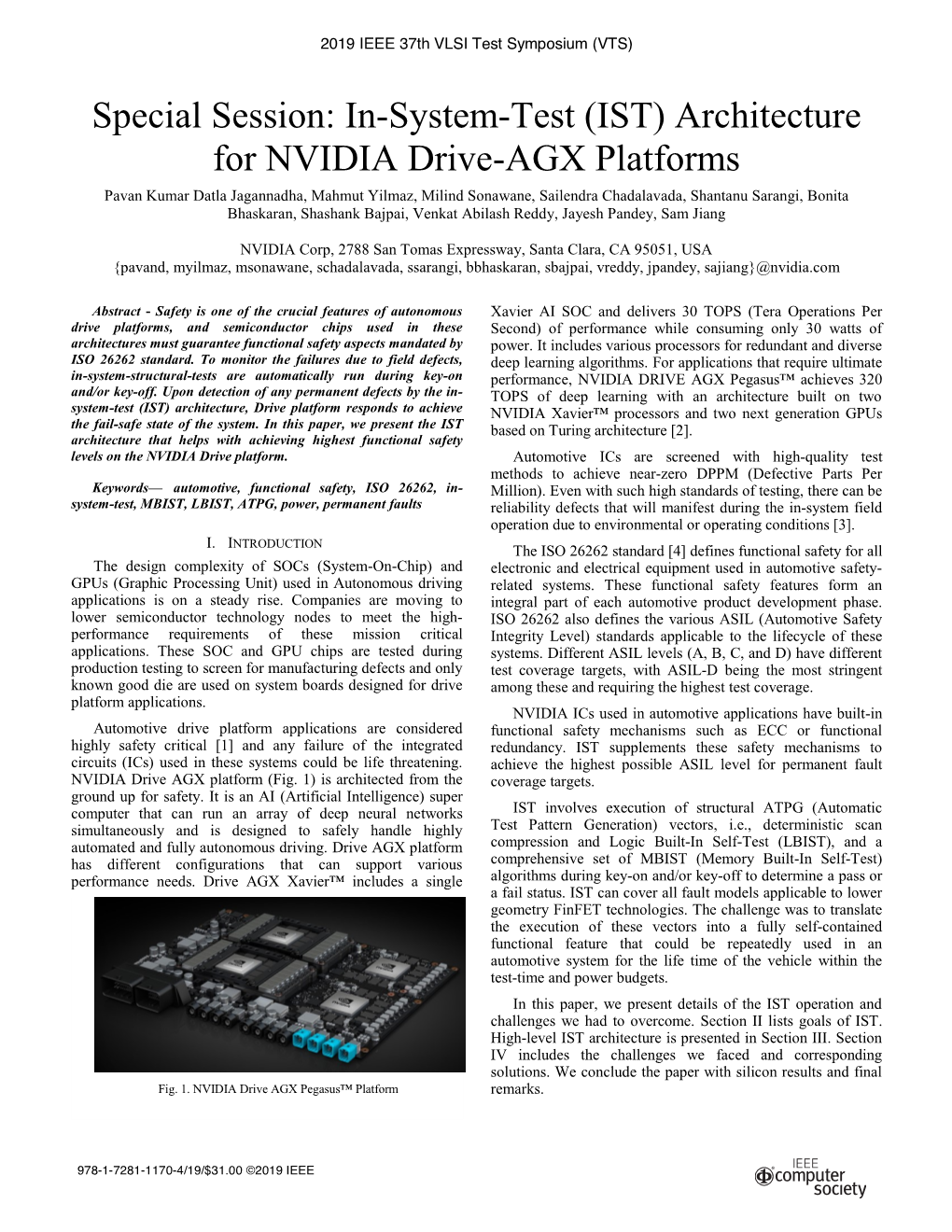 Special Session: In-System-Test (IST) Architecture for NVIDIA Drive-AGX