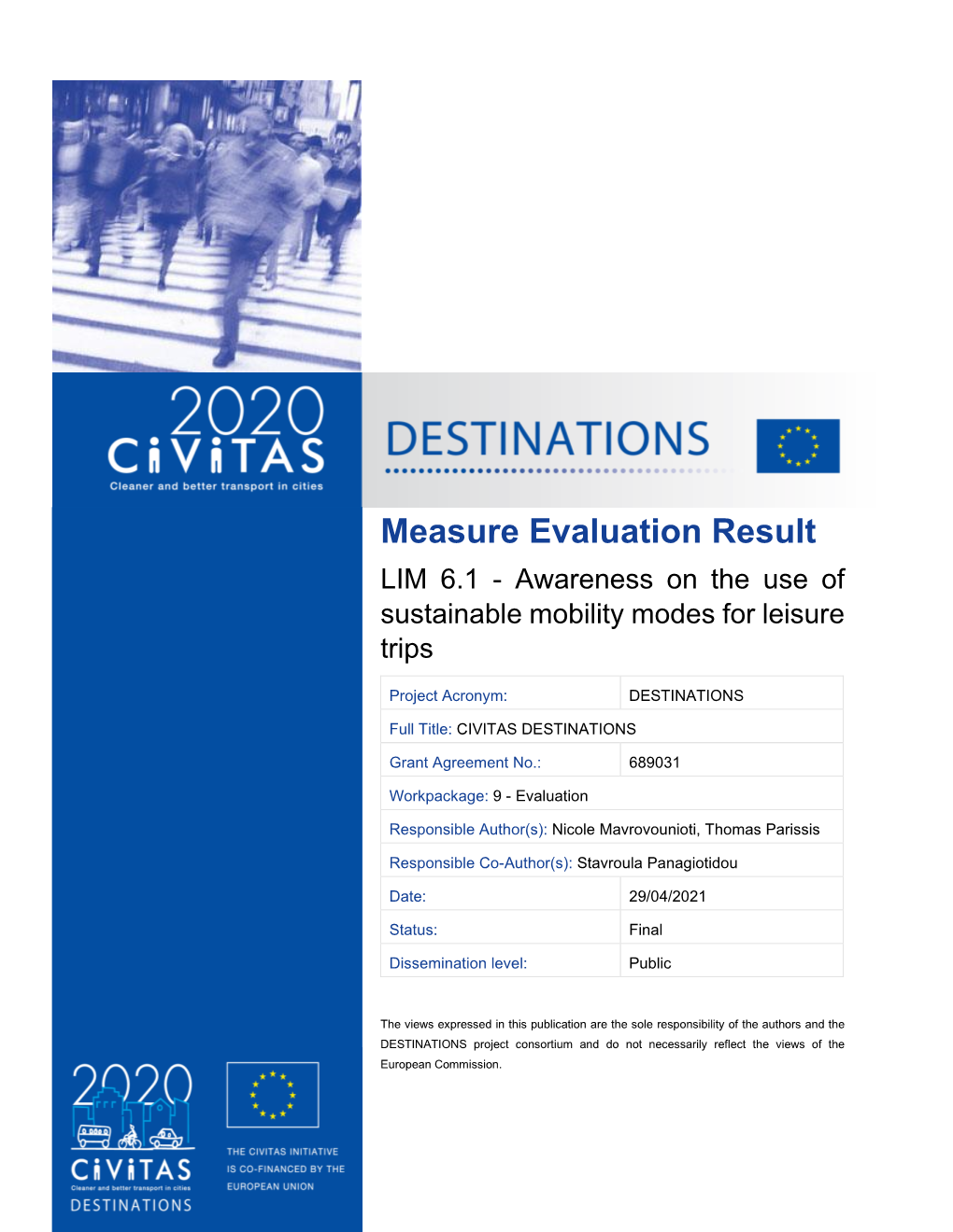 LIM 6.1 - Awareness on the Use of Sustainable Mobility Modes for Leisure Trips
