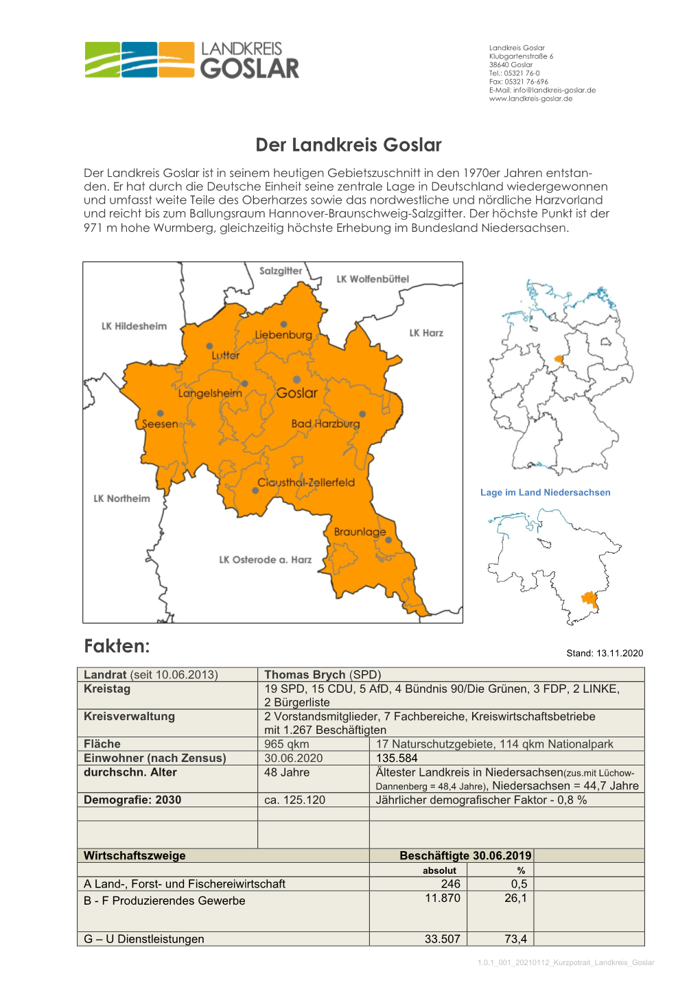 Der Landkreis Goslar Fakten