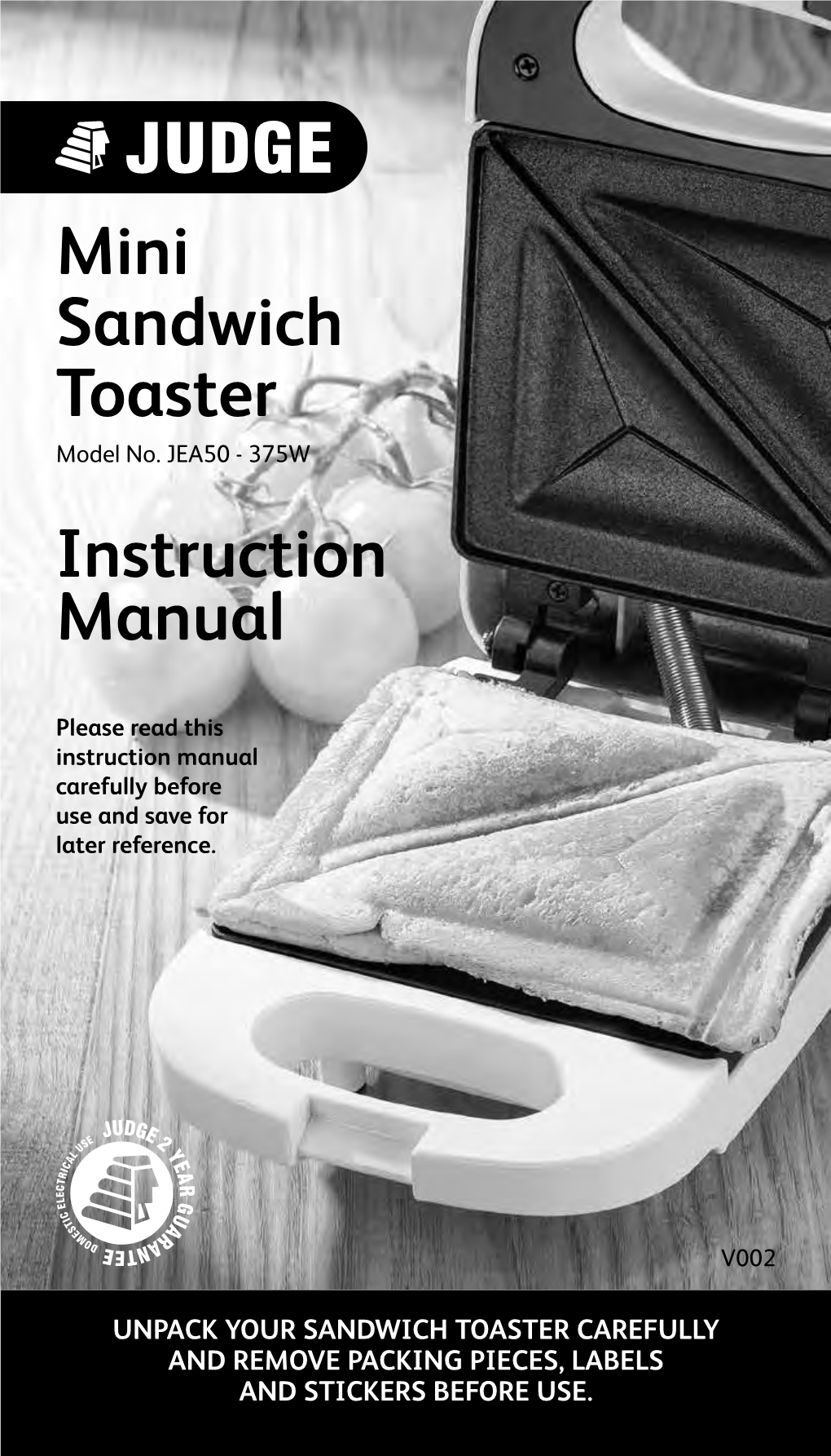 Instruction Manual Mini Sandwich Toaster