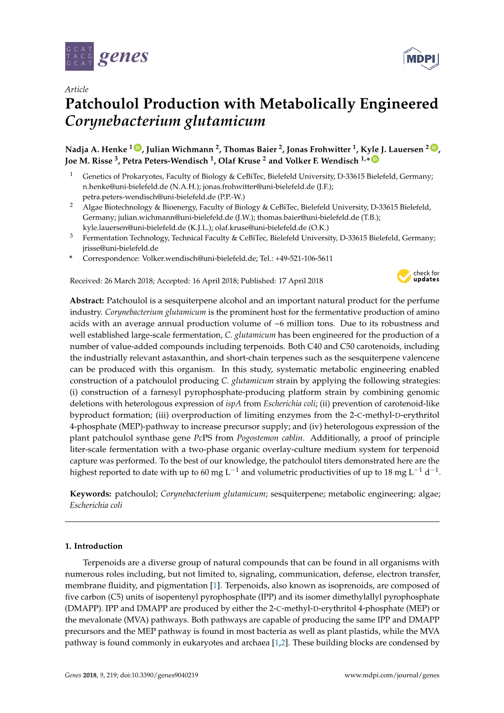 Patchoulol Production with Metabolically Engineered Corynebacterium Glutamicum