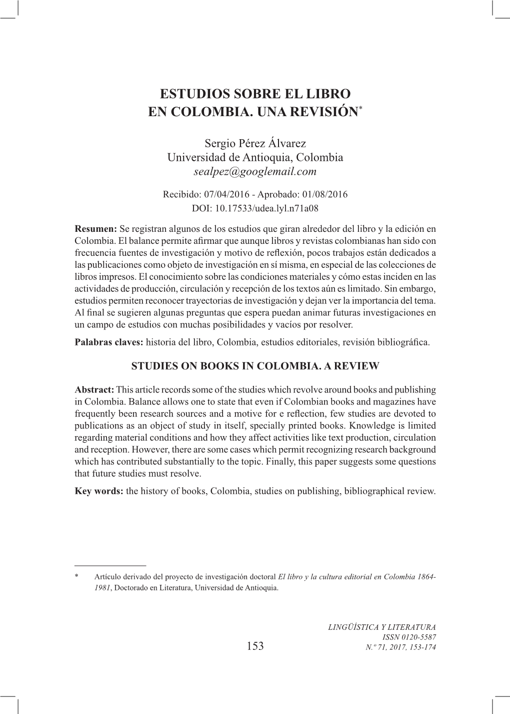 Estudios Sobre El Libro En Colombia. Una Revisión*