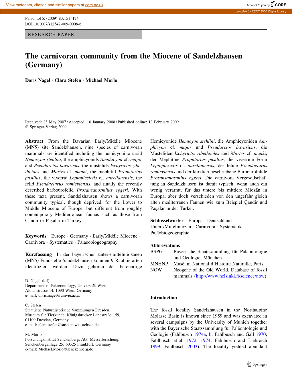 The Carnivoran Community from the Miocene of Sandelzhausen (Germany)